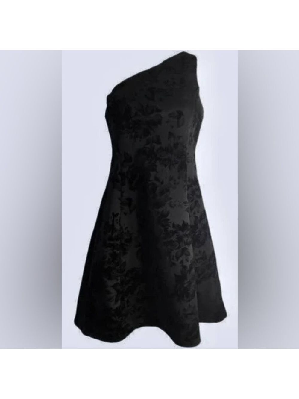 PROSECCO Floral Velvet One Shoulder Black Dress Size 10P